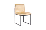 Frozen Dining Chair, Quilted Gold Fabric, Matte Black Metal Frame