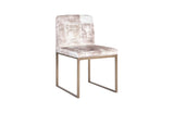 Frozen Dining Chair, Beige Mist Fabric, Antique Brass Metal Frame