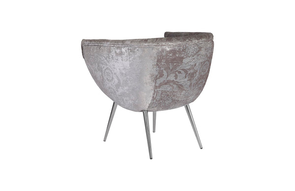 Nouveau Club Chair, Gray Crushed Velvet Fabric, Stainless Steel Legs