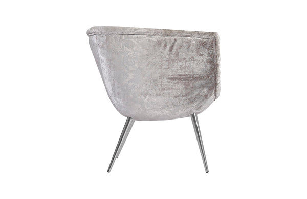 Nouveau Club Chair, Gray Crushed Velvet Fabric, Stainless Steel Legs