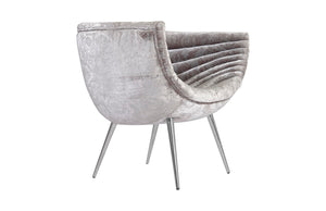 Nouveau Club Chair, Gray Crushed Velvet Fabric, Stainless Steel Legs