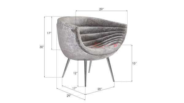 Nouveau Club Chair, Gray Crushed Velvet Fabric, Stainless Steel Legs