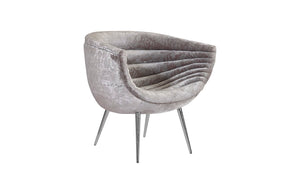 Nouveau Club Chair, Gray Crushed Velvet Fabric, Stainless Steel Legs