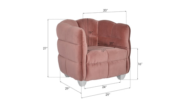 Cloud Club Chair, Coral Pink Fabric, Stainless Steel Legs
