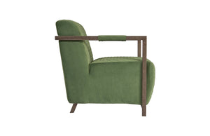 Amity Club Chair, Quilted Green Fabric, Industrial Silver Metal Frame