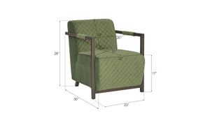 Amity Club Chair, Quilted Green Fabric, Industrial Silver Metal Frame