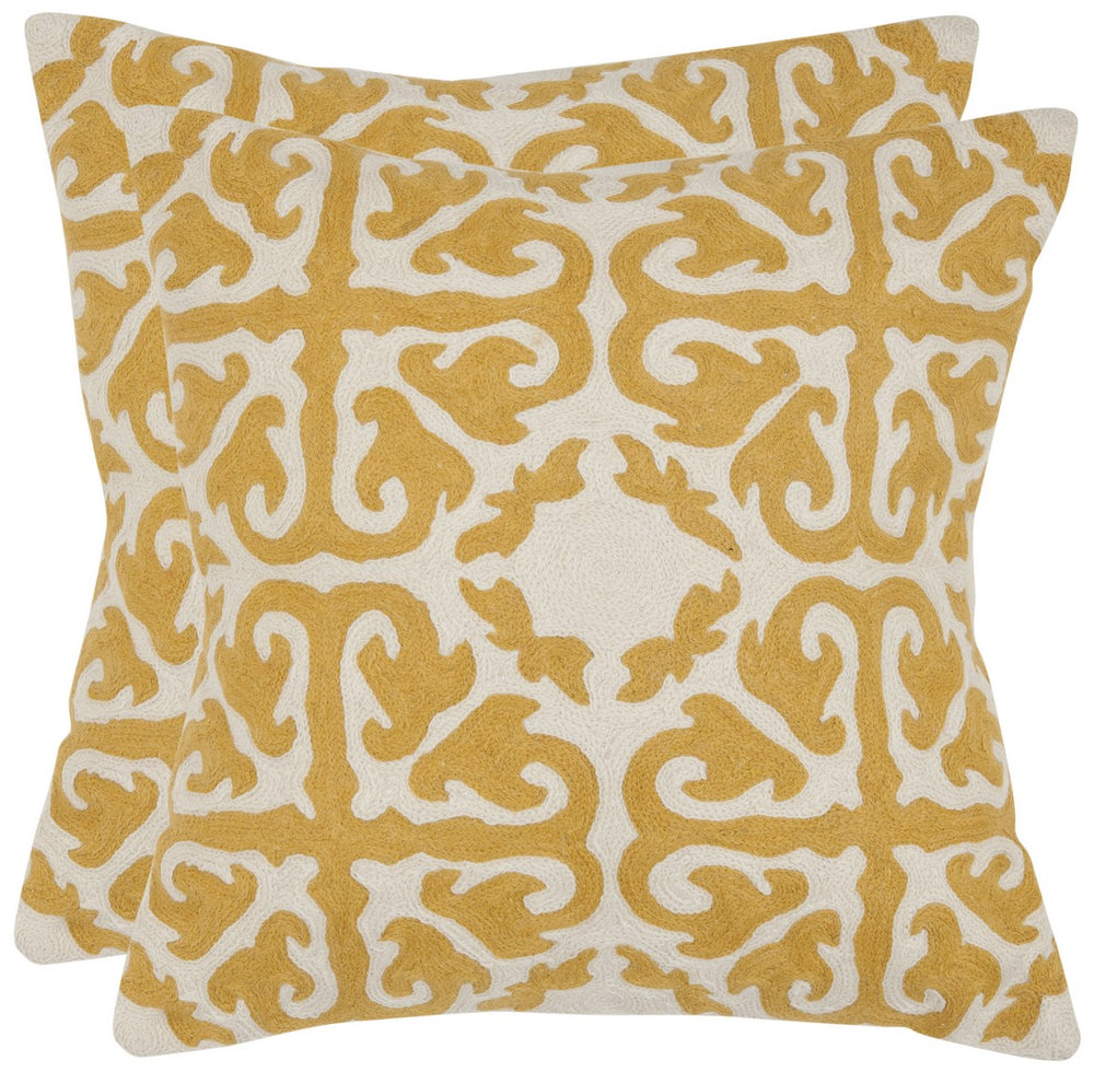 Moroccan Accent Pillow Set of 2 - Hand-Stitched Embroidery on Cotton Canvas for Bohemian Decor