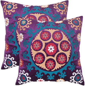 Vanessa Decorative Pillow Set of 2 - Stunning Suzani Design with Vibrant Jewel Tones for Any Space