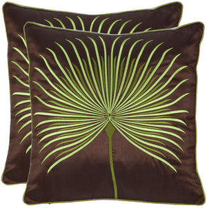 Leste Tropical Leaf Embroidered Pillow Set of 2 - Luxurious Satin, Fluffy Comfort, Green Accent Art