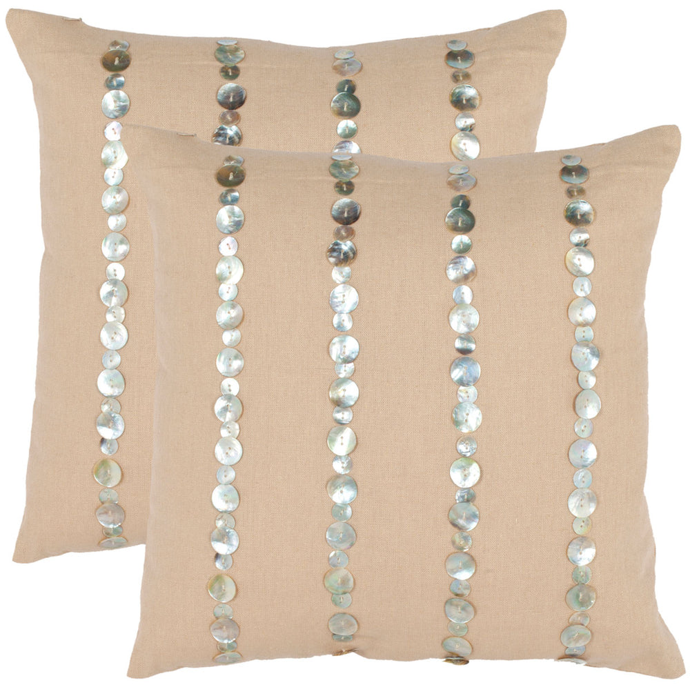 Jenna Comfy Pillow Set of 2 - Stylish Almond Cotton Linen Blend with Iridescent Shell Stripes