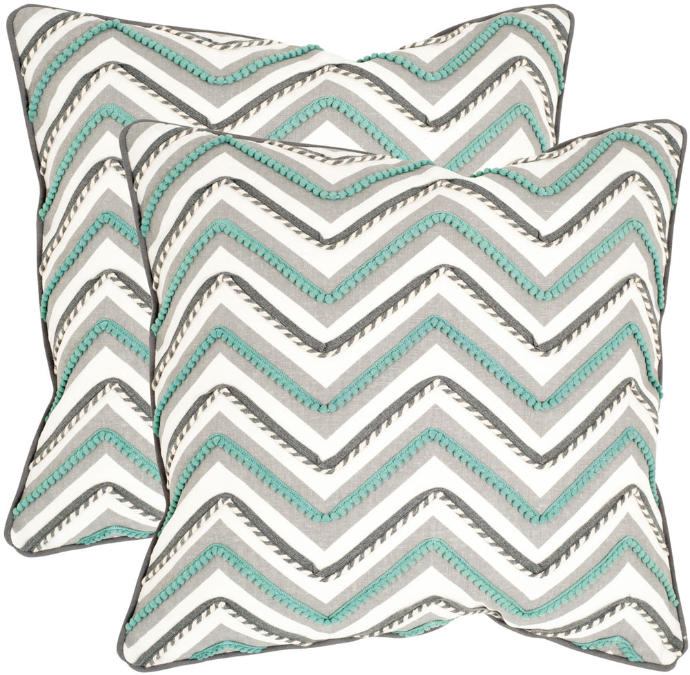 Elli Chevron Accent Pillow Set of 2 – Textured Grey & Teal Design for Sofa, Bed, or Loveseat Decor