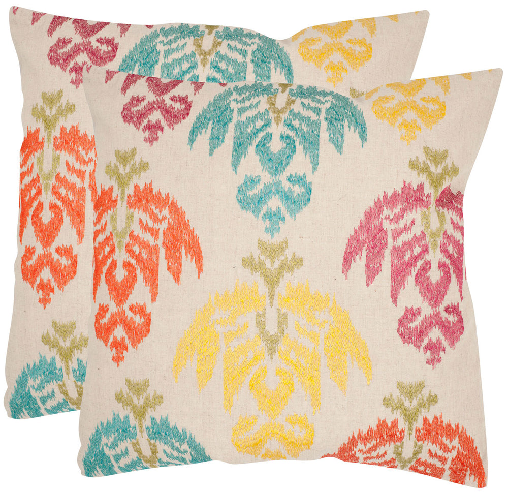 Dina Multicolor Tribal Pillow Set of 2 - Intricate Embroidery, Organic Cotton, Feather Inserts, 22"