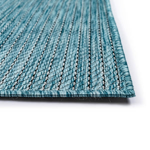 Trans-Ocean Liora Manne Carmel Texture Stripe Casual Indoor/Outdoor Power Loomed 87% Polypropylene/13% Polyester Rug Aqua 7'10" x 9'10"