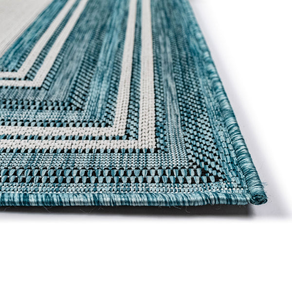 Trans-Ocean Liora Manne Carmel Multi Border Casual Indoor/Outdoor Power Loomed 87% Polypropylene/13% Polyester Rug Aqua 7'10" x 9'10"