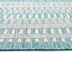 Trans-Ocean Liora Manne Malibu Etched Border Casual Indoor/Outdoor Power Loomed 88% Polypropylene/12% Polyester Rug Aqua 7'10" x 9'10"