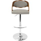 Pino Mid-Century Modern Adjustable Barstool with Swivel in Walnut and Grey Fabric by LumiSource
