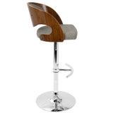 Pino Mid-Century Modern Adjustable Barstool with Swivel in Walnut and Grey Fabric by LumiSource