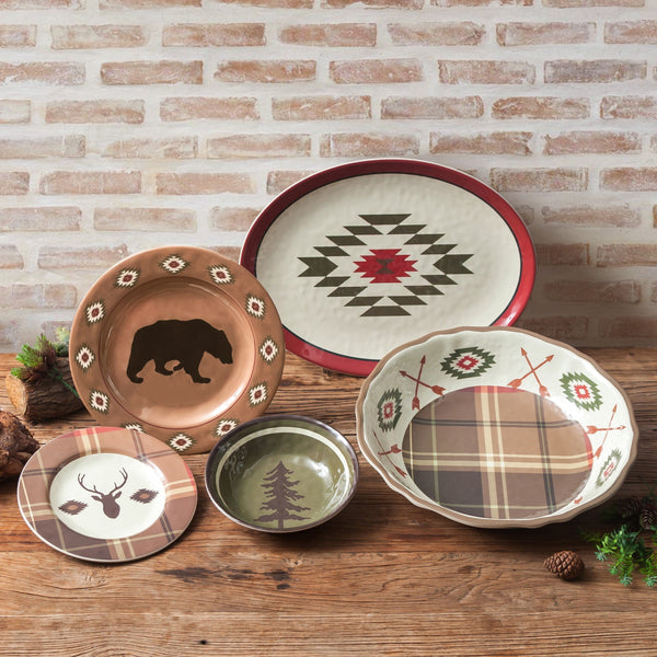 HiEnd Accents Aztec Bear Melamine Dinnerware Set PK191714 Brown, Red Melamine 16.25x16.3x1