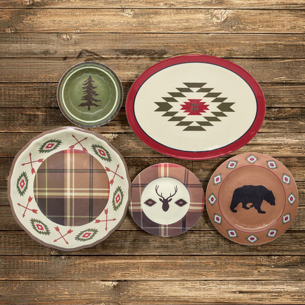 HiEnd Accents Aztec Bear Melamine Dinnerware Set PK191714 Brown, Red Melamine 16.25x16.3x1