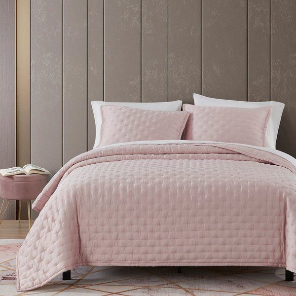 HiEnd Accents Lyocell Quilt Set PK2135-SK-BH Blush Face: 100% lyocell; Back: 100% cotton; Fill: 100% polyester 110x96