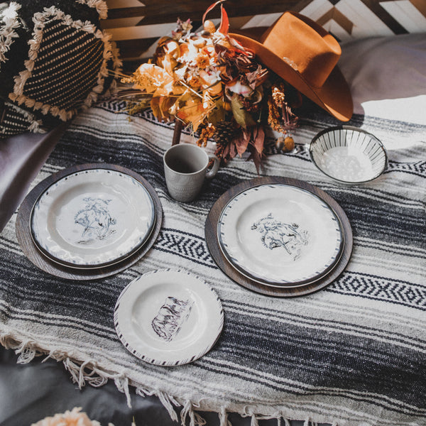 HiEnd Accents Ranch Life Melamine Dinnerware Set PK213814 White/Black Melamine 