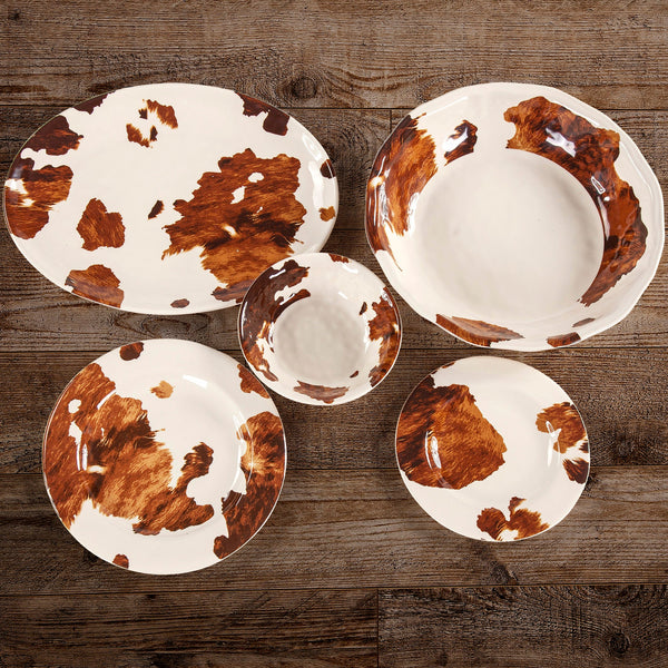 HiEnd Accents Elsa Cowhide Melamine Dinnerware Set PK306714 Butterscotch, White Melamine 11x11x0.9