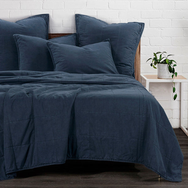 HiEnd Accents Stonewashed Cotton Canvas Coverlet Set PK3400-FQ-DN Denim Face and Back: 100% cotton;  Fill: 100% polyester 92x96