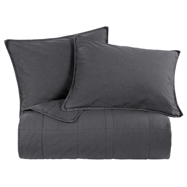 HiEnd Accents Stonewashed Cotton Canvas Coverlet Set PK3400-KG-CL Charcoal Face and Back: 100% cotton;  Fill: 100% polyester 110x96