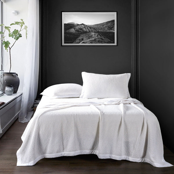 HiEnd Accents Waffle Weave Cotton Coverlet Set PK3800-FQ-WH White Coverlet: 100% cotton; Pillow Sham: 100% cotton 92x96x0.5