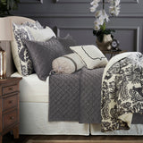 HiEnd Accents Augusta Toile Duvet Cover Set PK4162-SK-GY Gray Materials:  Duvet Cover: 20% cotton/80% polyester; Euro Sham: Shell: 20% cotton/80% polyester; Standard Sham: 100% Polyester; Decorative Pillow: Shell: 45% cotton/65% polyester, Filling: 100% polyester. 110x96x0.5