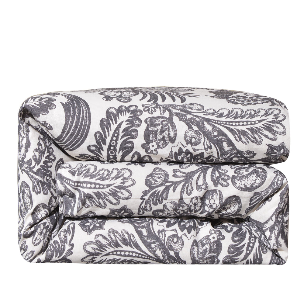 HiEnd Accents Augusta Toile Duvet Cover Set PK4162-SK-AM Amethyst Materials:  Duvet: 20% cotton/80% poly; Euro: Shell: 20% cotton/80% poly; Stand Sham: 100% Poly; Dec Pillow: Shell: 45% cotton/65% poly, Filling: 100% poly 110x96x0.5