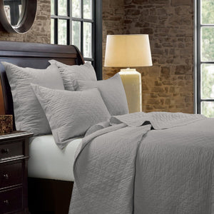 HiEnd Accents Linen Cotton Diamond Quilt Set PK6100-FQ-GY Gray Quilt - Face: 55% linen, 45% cotton; Back: 100% cotton; Fill: 100% polyester. Pillow Sham - Face: 55% linen, 45% cotton; Back: 100% cotton; Fill: 100% polyester. 92x94x0.5