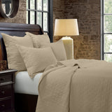 HiEnd Accents Linen Cotton Diamond Quilt Set PK6100-FQ-LT Light Tan Quilt - Face: 55% linen, 45% cotton; Back: 100% cotton; Fill: 100% polyester. Pillow Sham - Face: 55% linen, 45% cotton; Back: 100% cotton; Fill: 100% polyester. 92x94x0.5