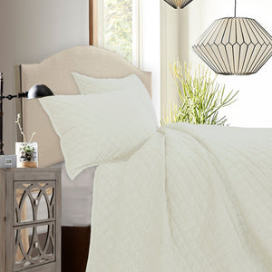 HiEnd Accents Velvet Diamond Quilt Set PK6300-FQ-CR Cream Face: 100% polyester, Back: 100% Cotton. Filling: 100% polyester 92x96x1