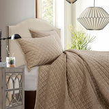 HiEnd Accents Velvet Diamond Quilt Set PK6300-FQ-OM Oatmeal Face: 100% polyester; Back: 100% cotton; Fill: 100% polyester 92x96x1