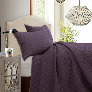HiEnd Accents Velvet Diamond Quilt Set PK6300-KG-AM Amethyst Face: 100% polyester, Back: 100% Cotton. Filling: 100% polyester 110x96x1