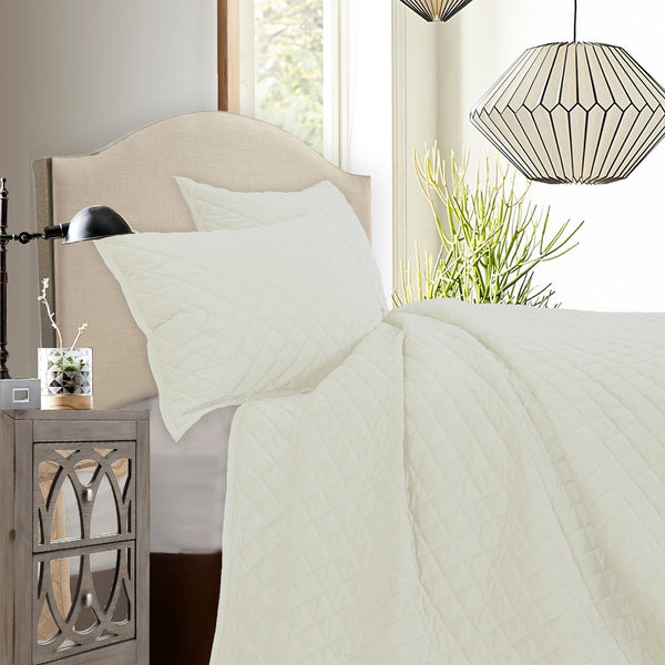 HiEnd Accents Velvet Diamond Quilt Set PK6300-KG-CR Cream Face: 100% polyester; Back: 100% cotton; Fill: 100% polyester 110x96x1