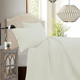 HiEnd Accents Velvet Diamond Quilt Set PK6300-KG-CR Cream Face: 100% polyester; Back: 100% cotton; Fill: 100% polyester 110x96x1