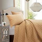 HiEnd Accents Velvet Diamond Quilt Set PK6300-KG-GD Gold Face: 100% polyester; Back: 100% cotton; Fill: 100% polyester 110x96x1