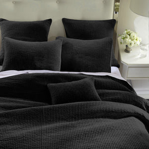 HiEnd Accents Stonewashed Cotton Velvet Quilt Set PK6500-KG-BK Black Face: 100% cotton, Filling: 100% Polyester, Back: 100% Cotton 110x96x0.5