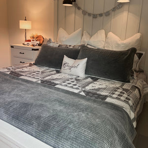 HiEnd Accents Stonewashed Cotton Velvet Quilt Set PK6500-KG-GY Gray Face and Back: 100% cotton; Fill: 100% polyester 110x96x0.5