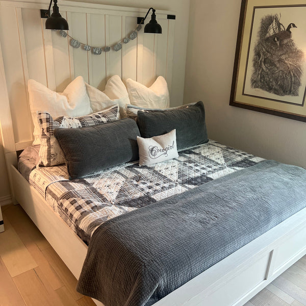 HiEnd Accents Stonewashed Cotton Velvet Quilt Set PK6500-KG-GY Gray Face and Back: 100% cotton; Fill: 100% polyester 110x96x0.5