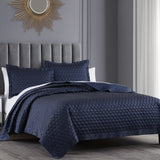 HiEnd Accents High Shine Satin Quilt Set PK7135-SK-NA Navy Face: 52% viscose, 48% polyester; Back: 100% cotton; Fill: 100% polyester 110x96