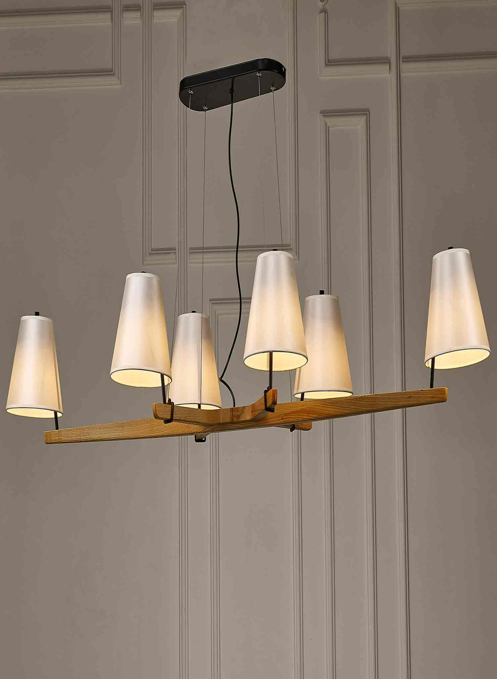 Brian Pendant Lamp White, Wooden And Fabric Material