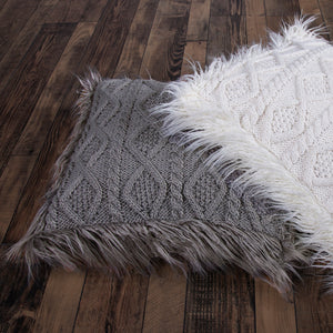 HiEnd Accents Nordic Cable Knit & Mongolian Fur Throw Pillow PL5008-OS-GY Gray Shell: 70% acrylic, 30% wool; Fill: 100% waterfowl feathers 18x18x3.93