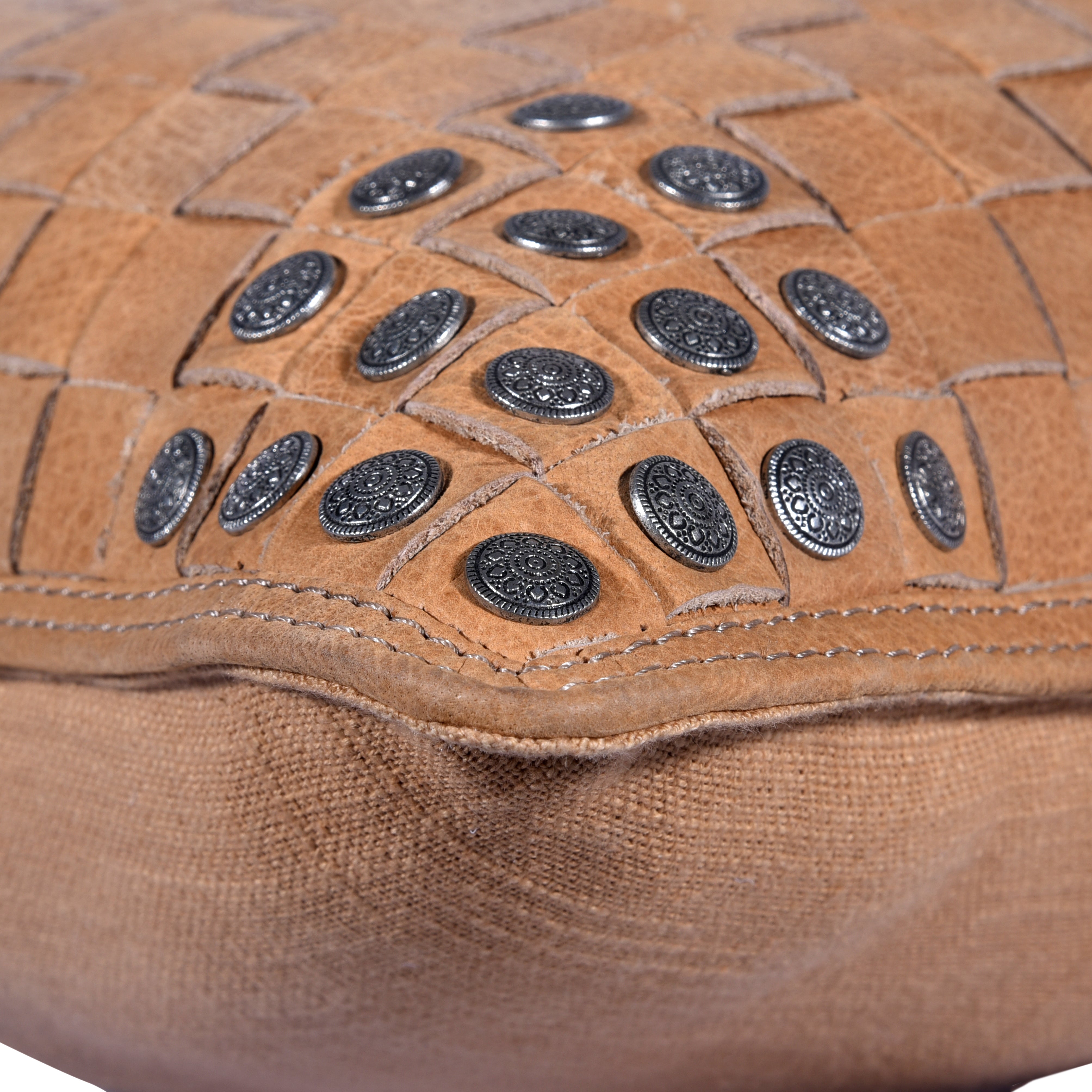 Genuine Leather Studded Basket Weave Pillow - Thumbnail 5