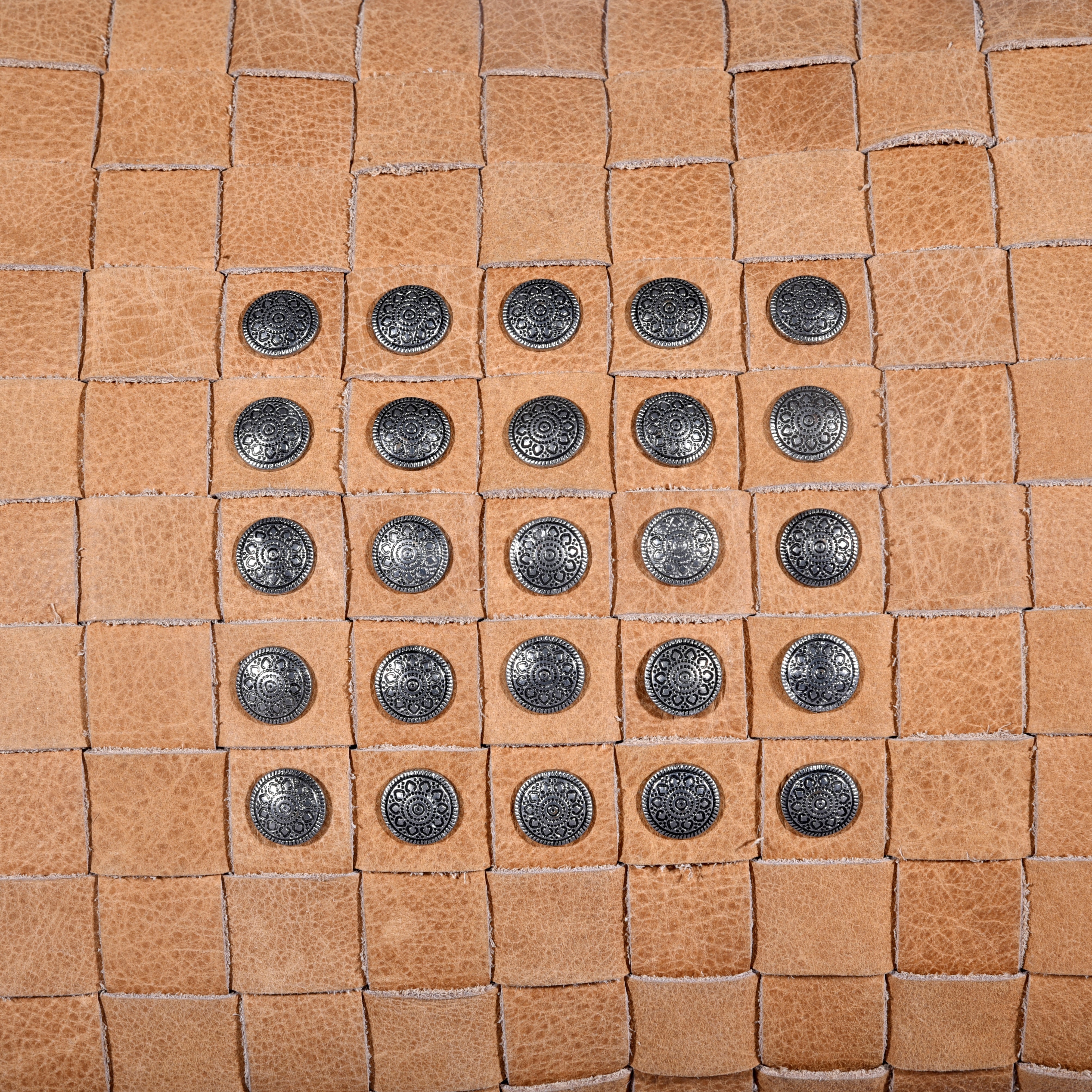 Genuine Leather Studded Basket Weave Pillow - Thumbnail 4