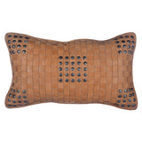 HiEnd Accents Genuine Leather Studded Basket Weave Pillow PL5010 Tan Front: 100% leather; Back: cotton canvas; Fill: 100% waterfowl feathers 12x20x6