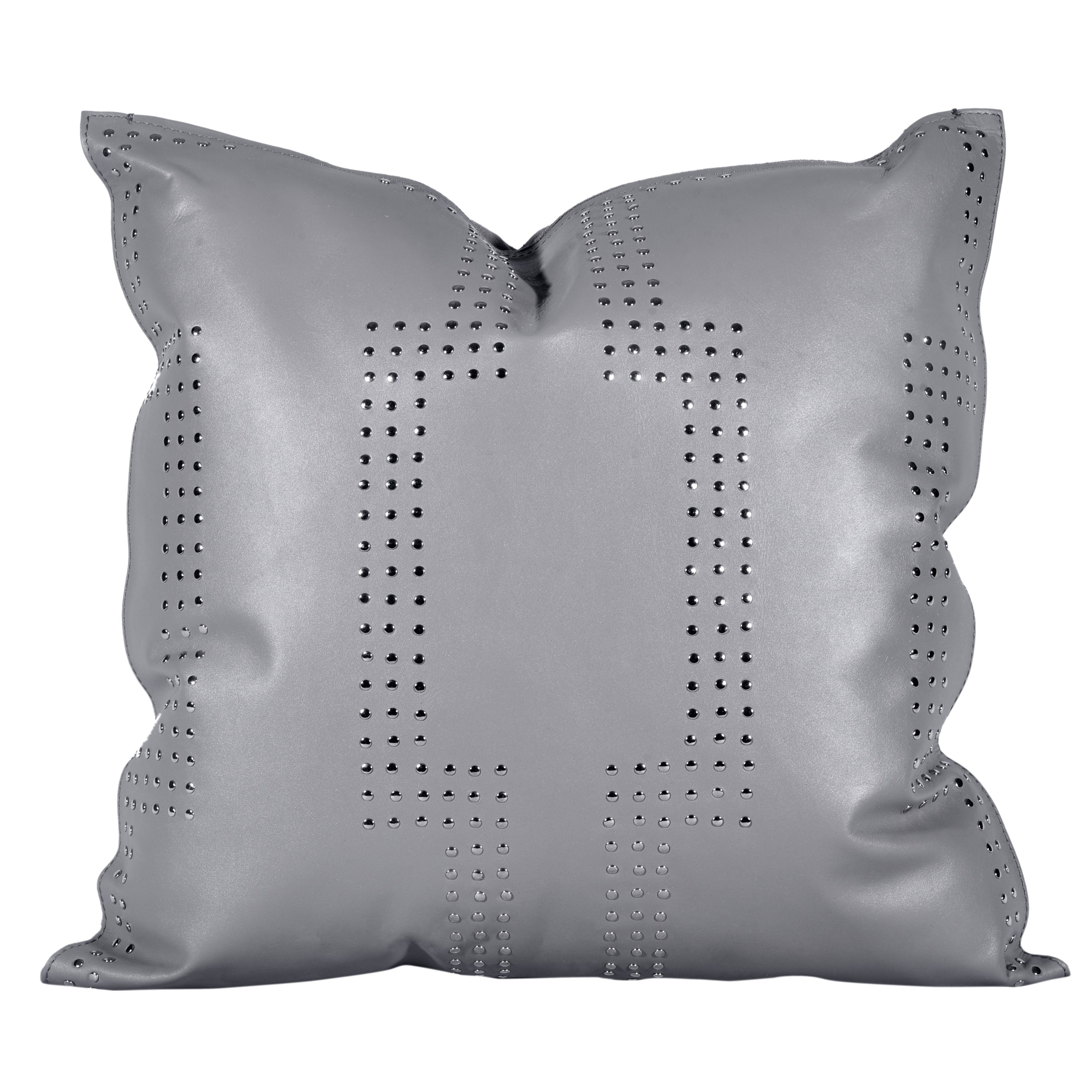 Genuine Leather Geometric Studded Throw Pillow - Thumbnail 5