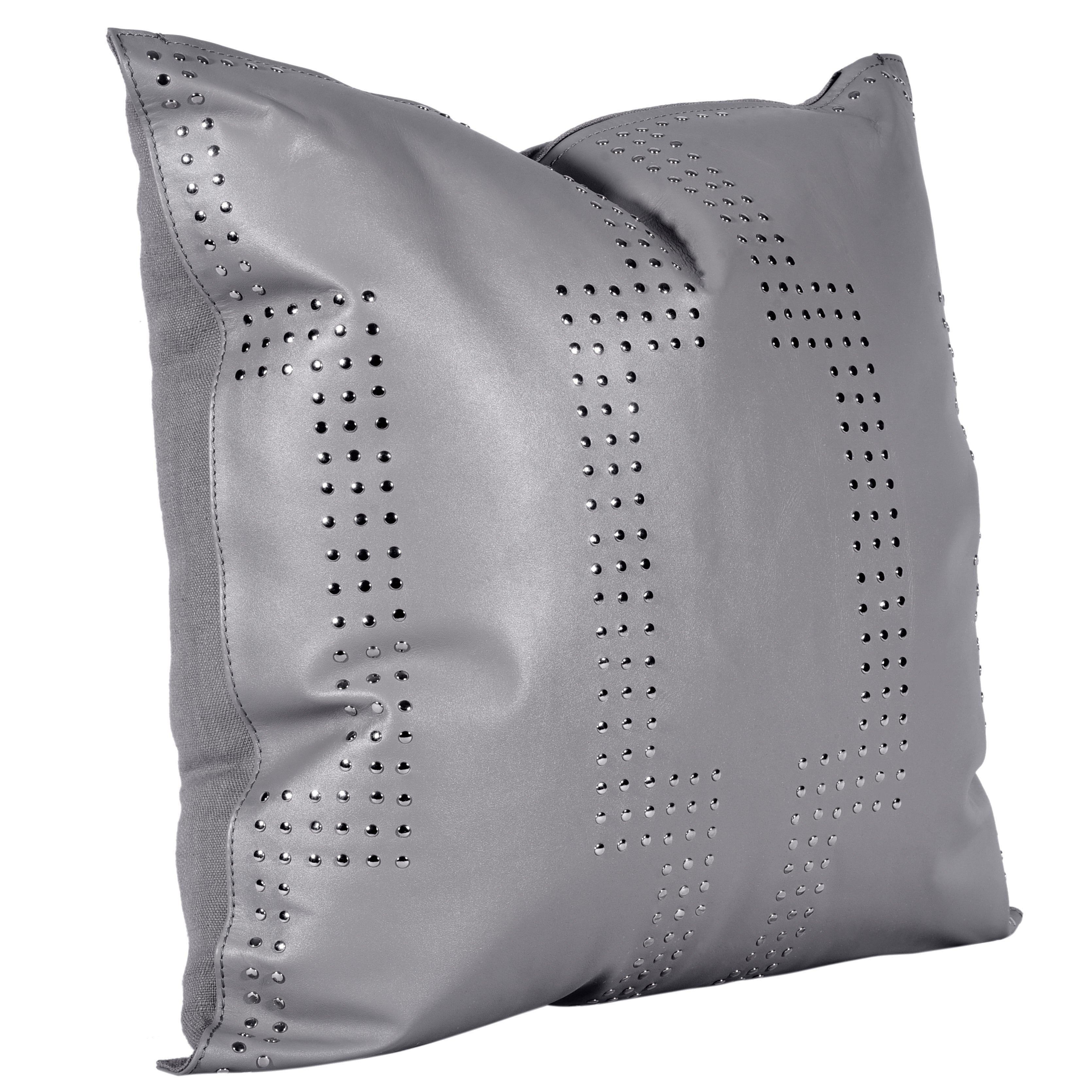 Genuine Leather Geometric Studded Throw Pillow - Thumbnail 3